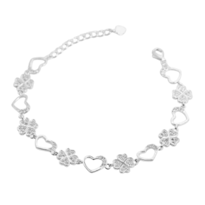 Lắc tay bạc cỏ bốn lá & trái tim - 3734