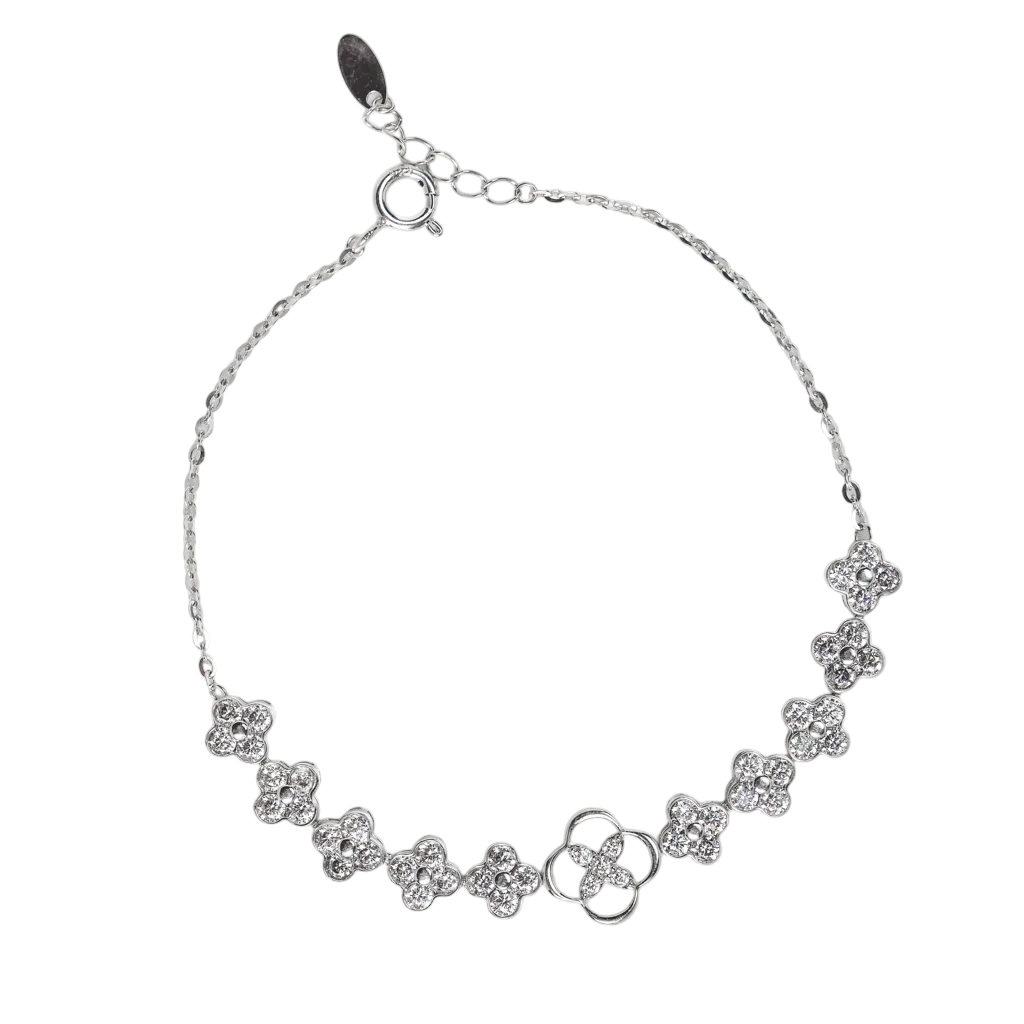 Lắc tay bạc xi hoa bốn cánh viền trơn thanh lịch - 3596