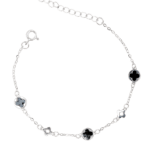 Lắc tay bạc S925 3 mặt sơn chữ thập đen mix cỏ 4 lá – 3751