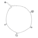 Lắc chân Bạc KFJ charm đá tròn và cỏ 4 lá – 3780
