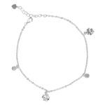 Lắc chân Bạc KFJ charm đá tròn và cỏ 4 lá – 3780