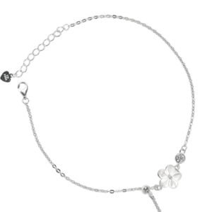 Lắc chân Bạc KFJ hoa 5 cánh trắng và charm đá rơi - 3789