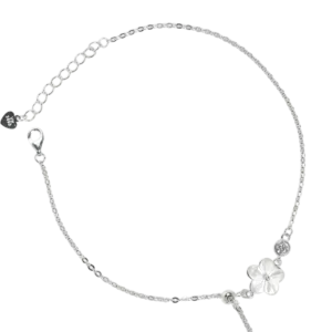 Lắc chân Bạc KFJ hoa 5 cánh trắng và charm đá rơi - 3789
