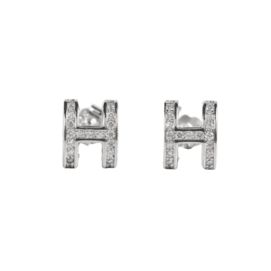 Khuyên tai Bạc xi KFJ bạc hình chữ H với đá nhỏ - 3830