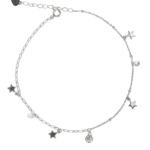 Lắc chân bạc xi họa tiết sao và đá hoa lấp lánh – 3834