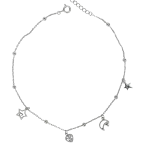 Lắc chân bạc xi họa tiết trái tim, trăng sao tinh tế - 3845