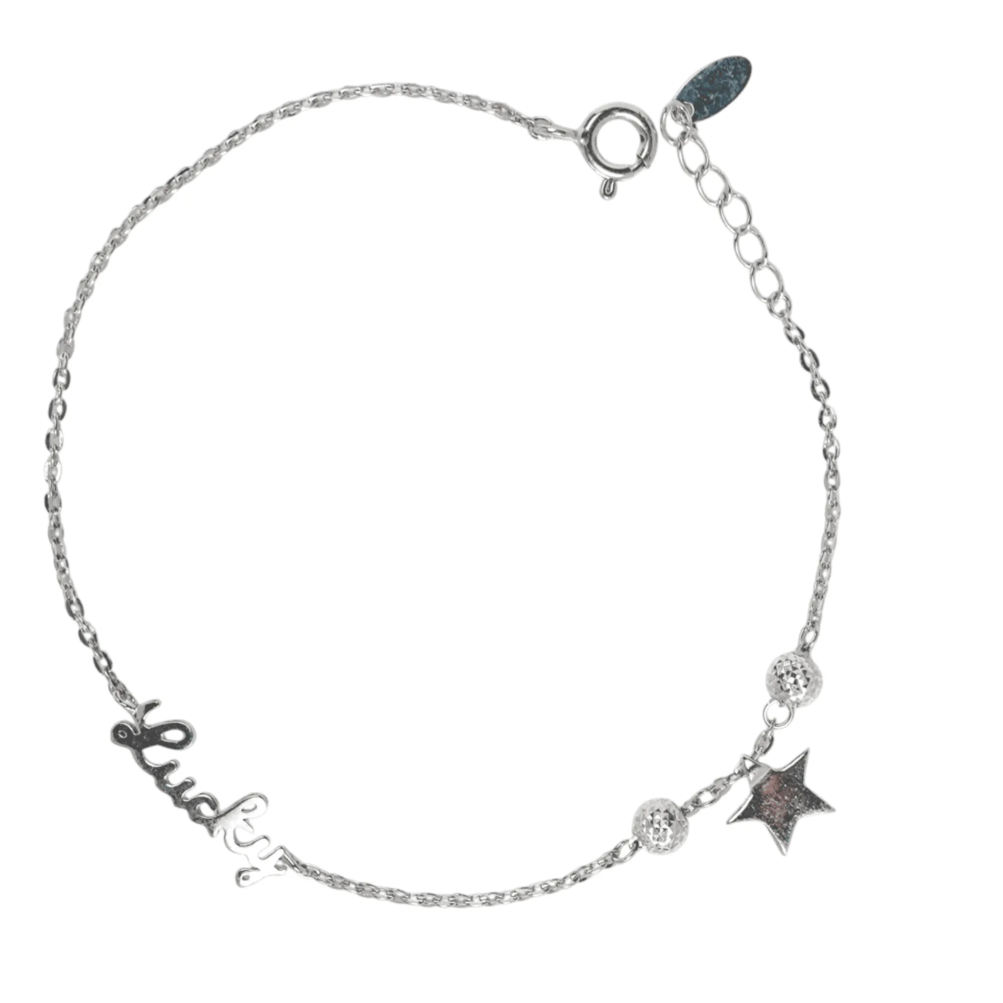 Lắc tay bạc xi chữ "Lucky" họa tiết sao may mắn - 3846